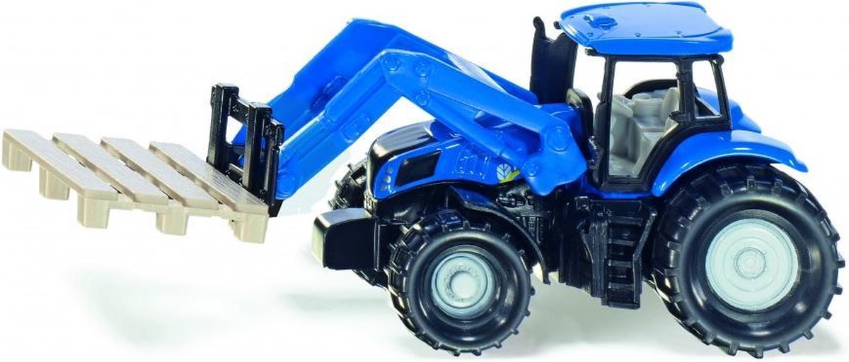 New Holland tractor met palletvork en pallet blauw (1487)