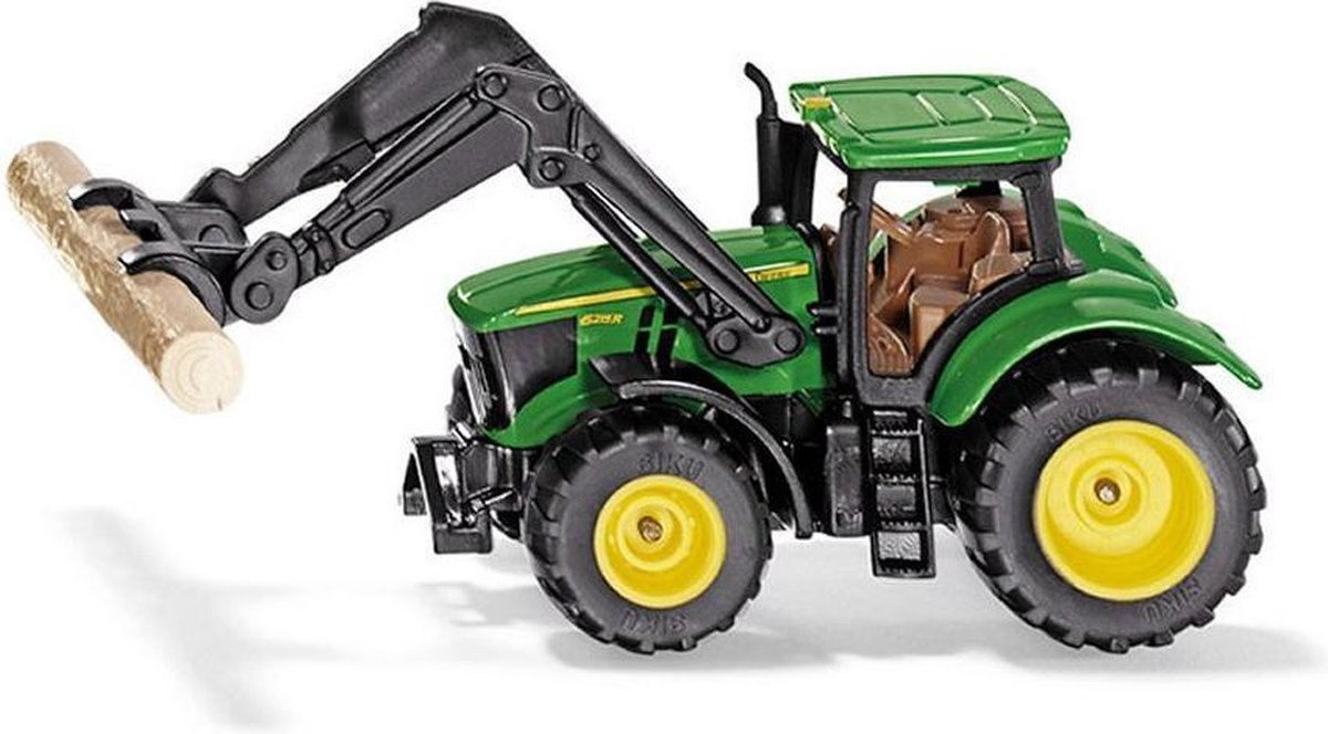 Siku 1540 John Deere 6215R Tractor met Boomgrijper + Boomstam