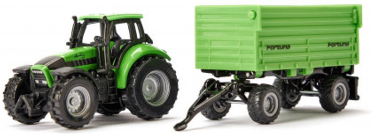 Siku Speelgoed tractor - Deutz-Fahr met Fortuna trailer 1:87