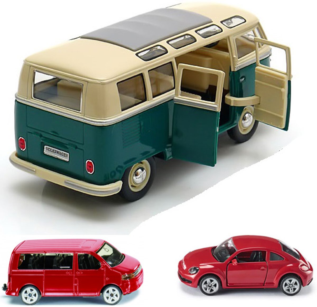 VOLKSWAGEN PAKKET BUS 1:24 GROEN 1962 + 2 KEER  8 CM SCHAALMODEL: BUS EN KEVER