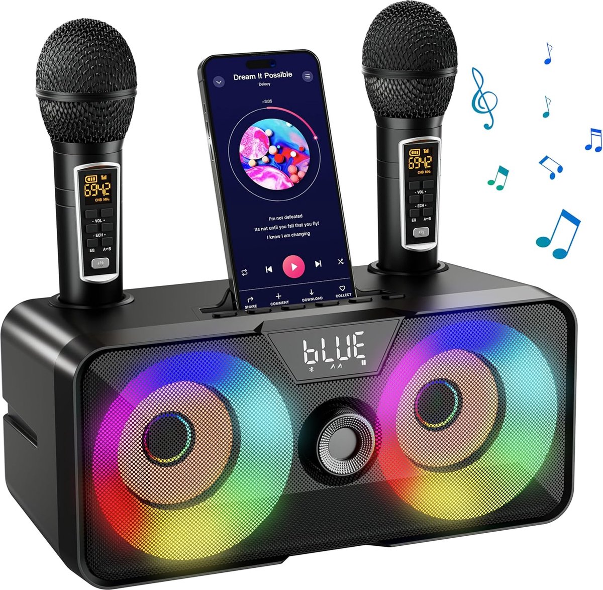   - Karaoke set - Stereo 30W Speaker - Bluetooth - Oplaadbaar met 3 uur batterij - Inclusief twee professionele microfoons
