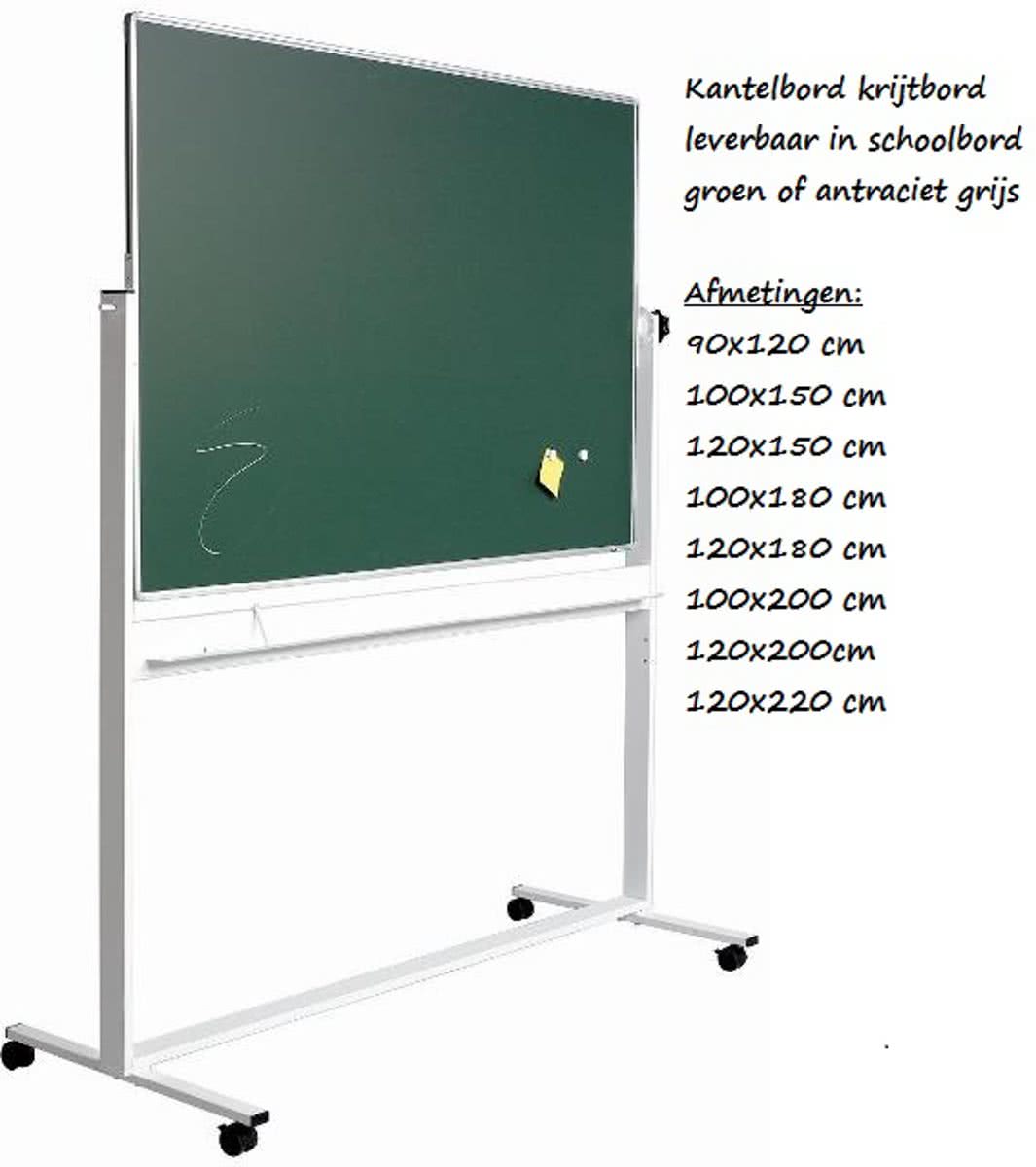 Kantelbord krijtbord in groen of antraciet grijs 90x120 cm