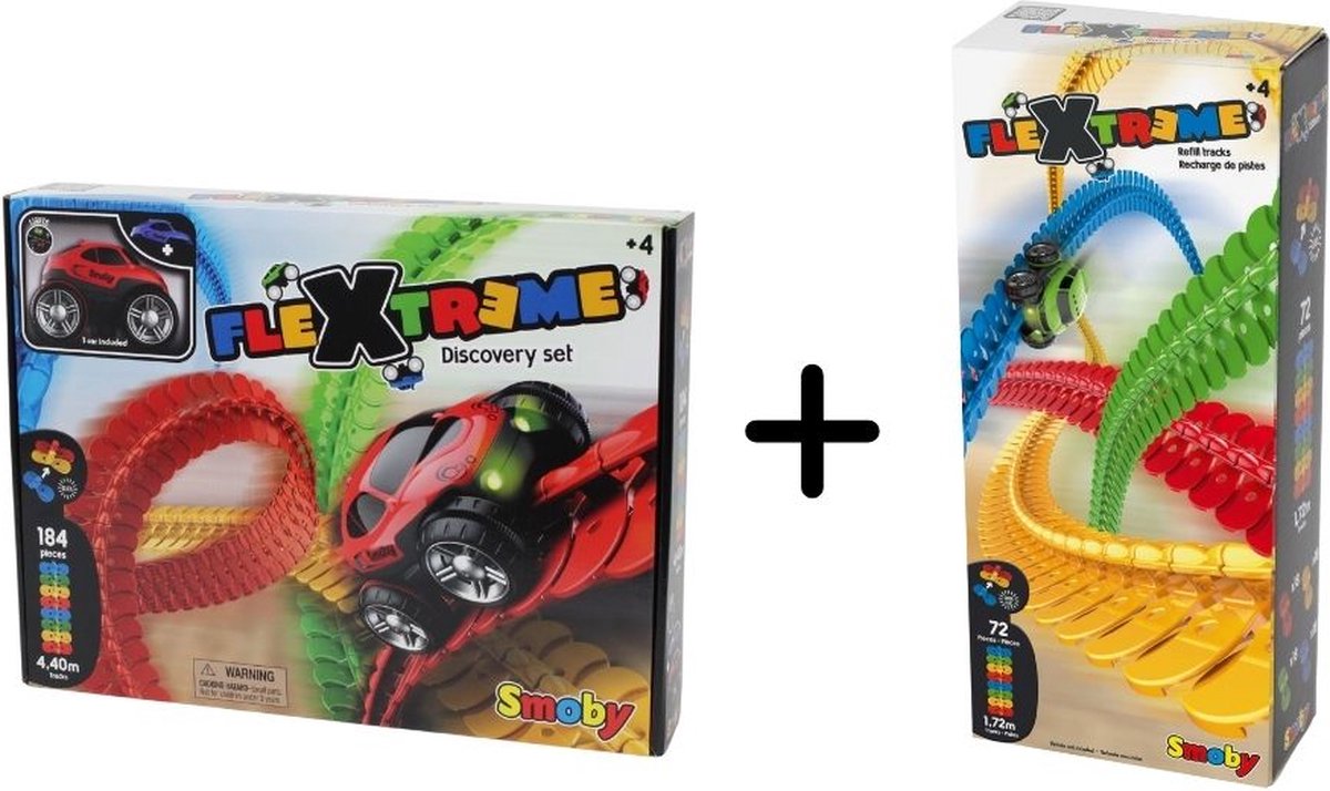 Smoby - FleXtreme Discovery Set & Refill Tracks - Racebaan - Inclusief Raceauto & 3 Batterijen - 256 Onderdelen - Kunststof