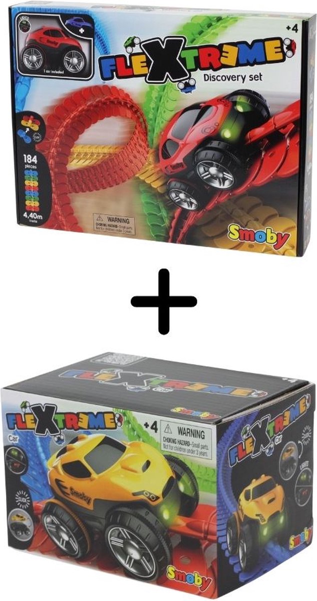 Smoby - FleXtreme Discovery Set - Racebaan - Inclusief 2 Raceautos & 3 Batterijen - 184 Onderdelen - Kunststof