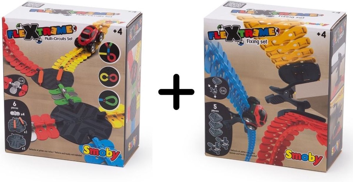 Smoby - FleXtreme Multi-Circuits & Fixing Set - Racebaanonderdeel - Racebaan - 11 Onderdelen - Kunststof