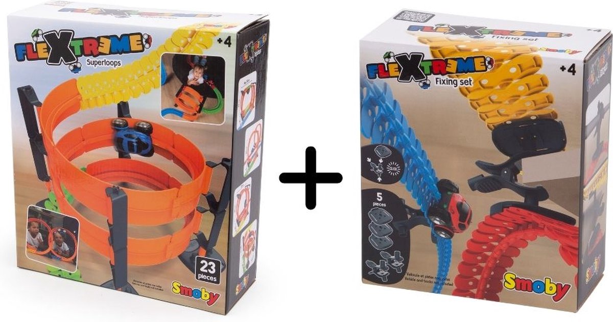 Smoby - FleXtreme Superloops Set & Fixing Set - Racebaanonderdeel - Racebaan - 28 Onderdelen - Kunststof