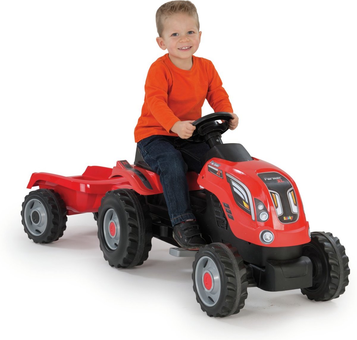 Smoby Tractor met Trailer - Rood