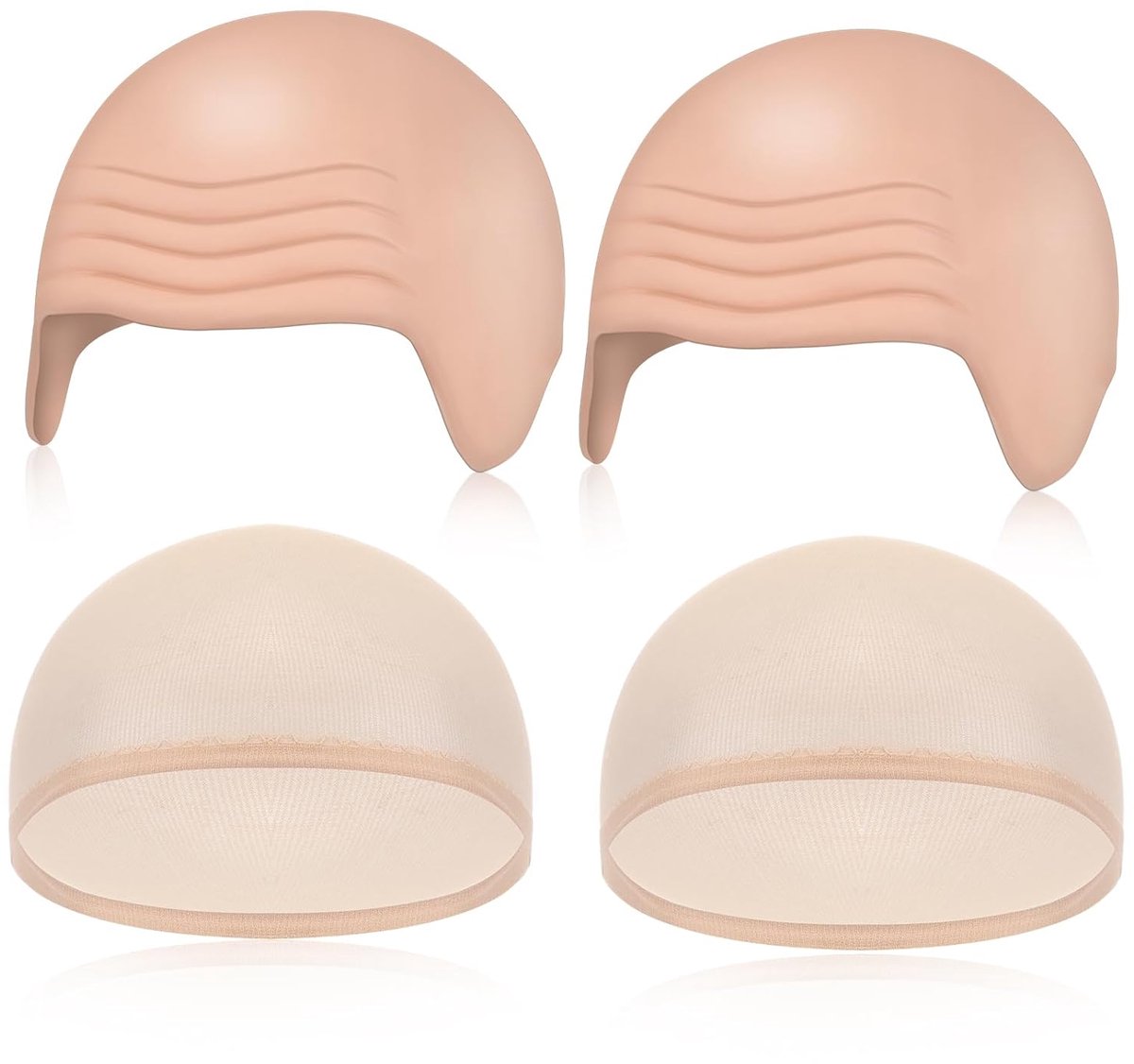   Pruikenkappen - 4-pack - Halloween Kaalkapjes - Cosmetische Latex Kaalkapjes - Kostuumaccessoire - Geschikt voor Halloween, Themafeesten - Beige