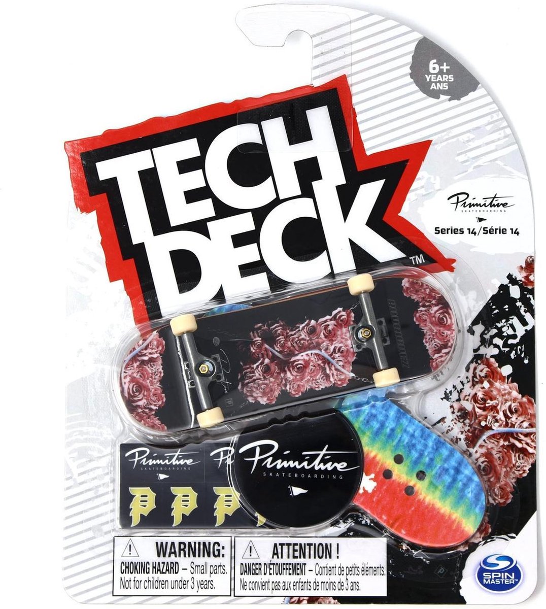 Tech Deck Series 14 Primitive Skateboards Paul Rodriguez No Lies Fingerboard - PRod Red Roses with Grizzly Griptape Tech Deck