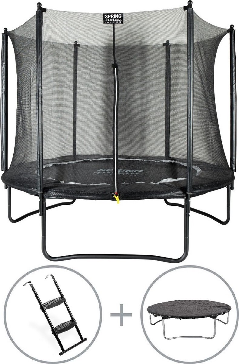 SPRING Trampoline met Veiligheidsnet 244 cm (8ft) - Zwart met Afdekhoes en Ladder