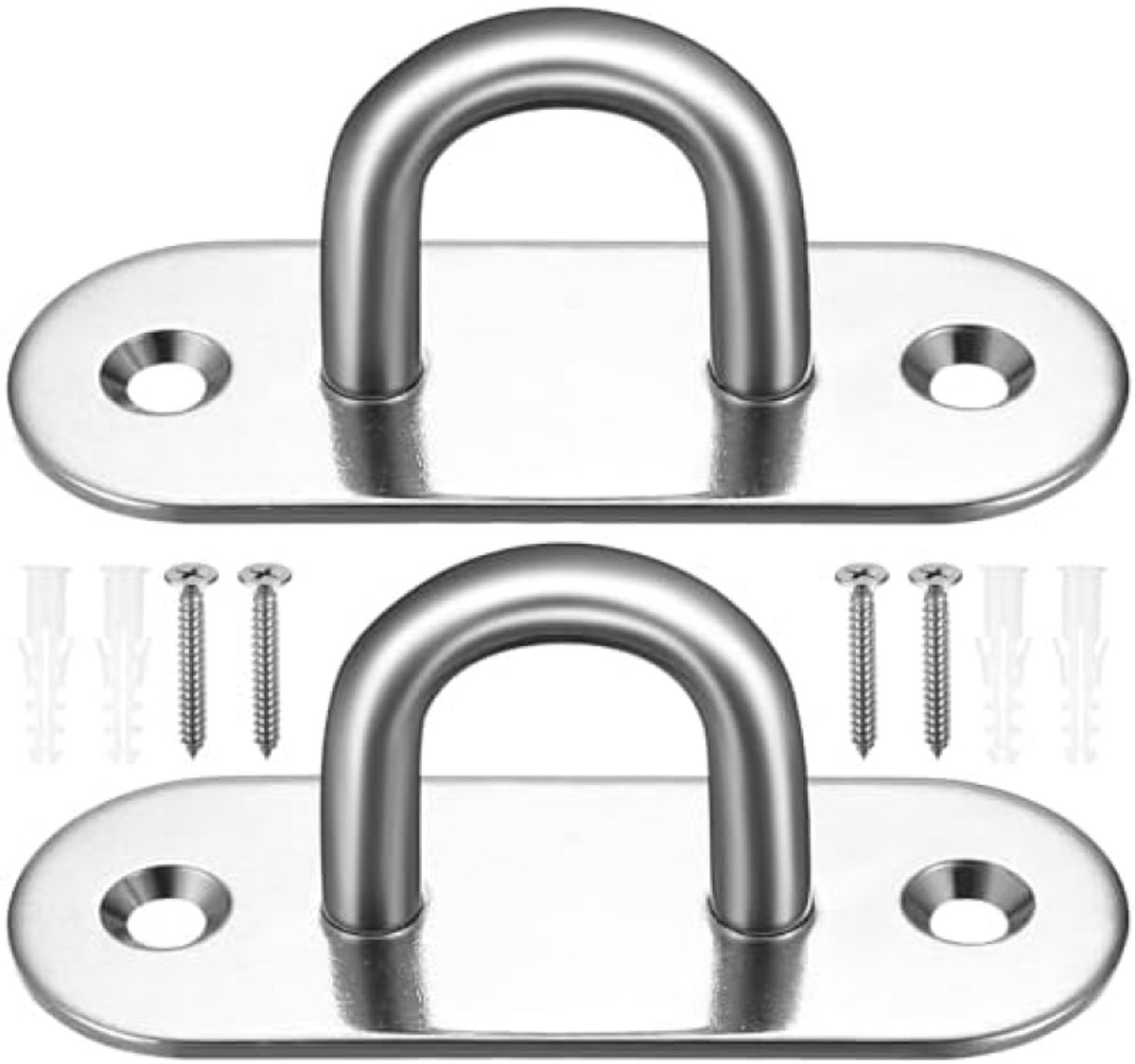 Roestvrijstalen plafondhaken, 2 stuks, draagvermogen tot 250 kg, voor hangmatten, bokszakken, yogariemen en meer - Zilver