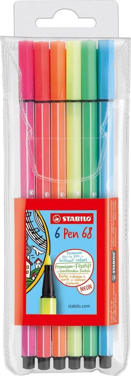 10x Stabilo viltstift Pen 68 Neon