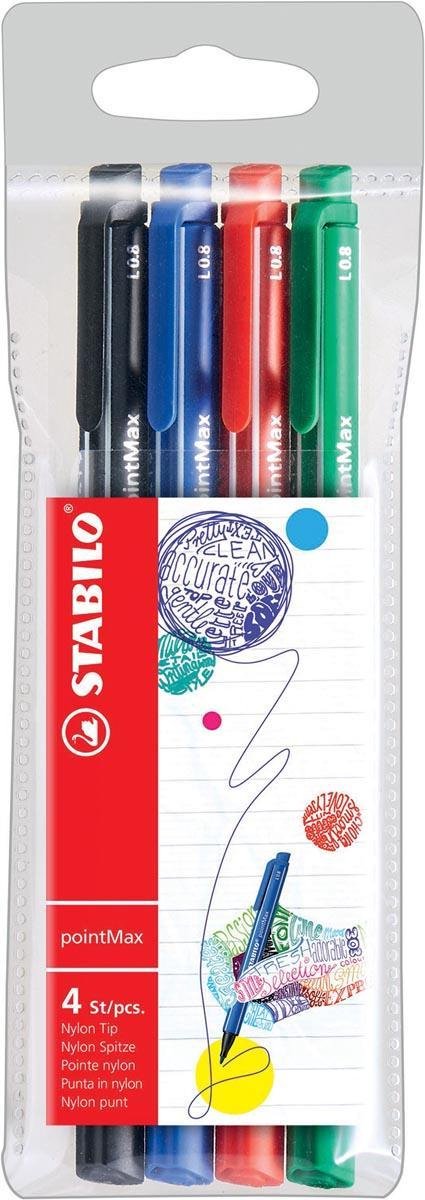 13x Stabilo schrijfstift Point Max, etui met 4 stuks in geassorteerde standaard kleuren