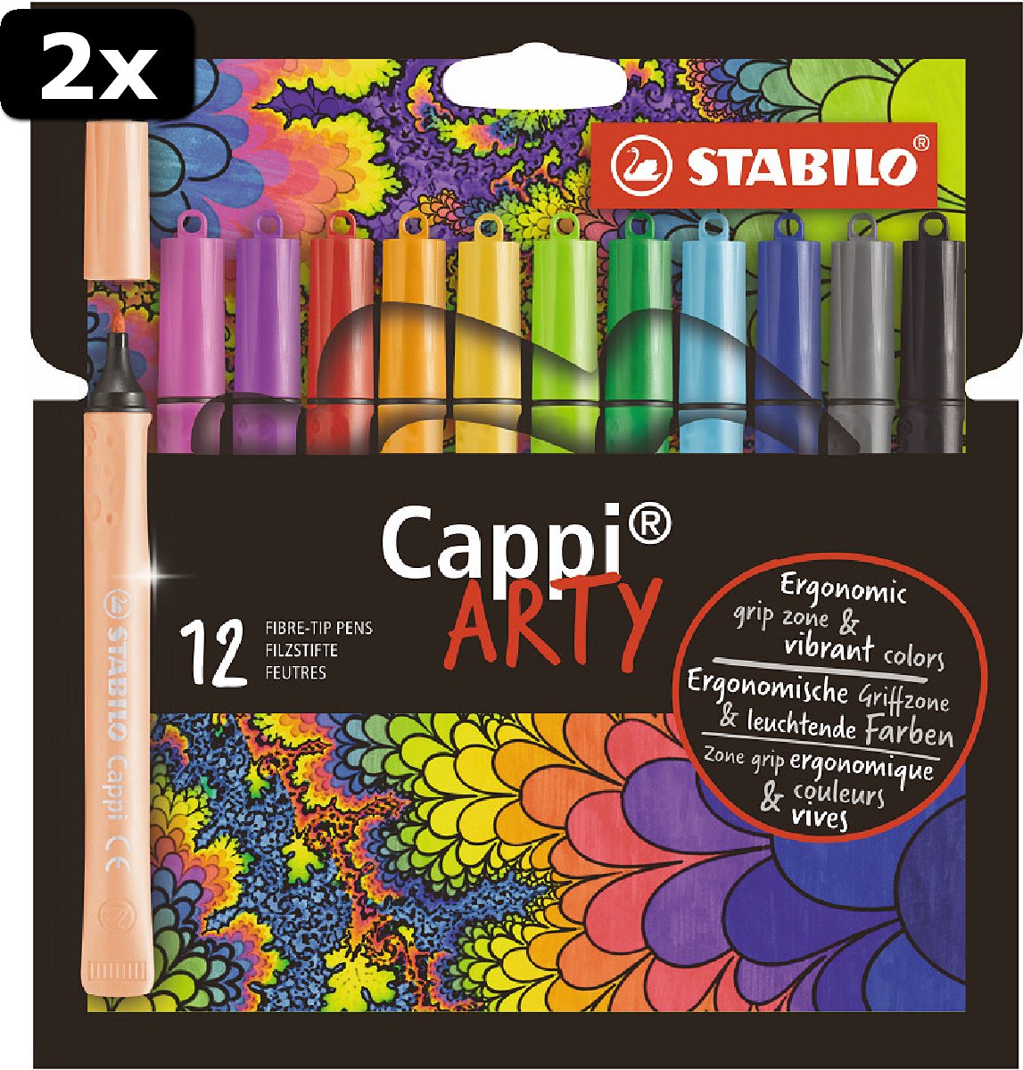 2x STABILO Cappi etui Arty 12 stuks viltstiften