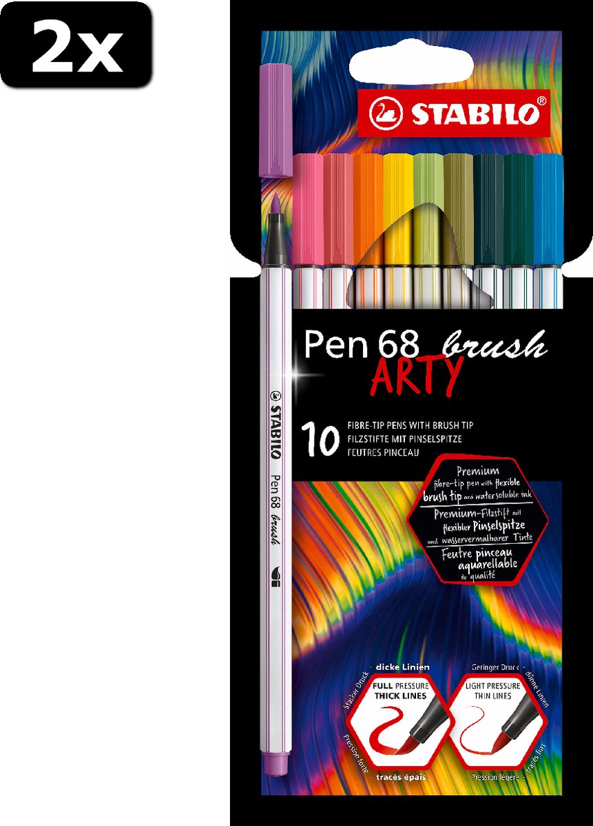 2x STABILO Pen 68 Brush Arty etui 10 stuks