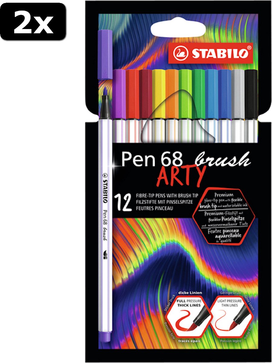 2x STABILO Pen 68 brush Arty 12 stuks