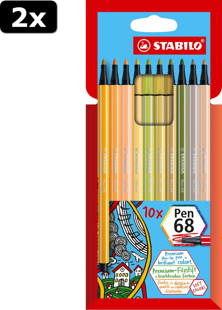 2x STABILO Pen 68 etui 10 stuks (nieuwe kleuren)