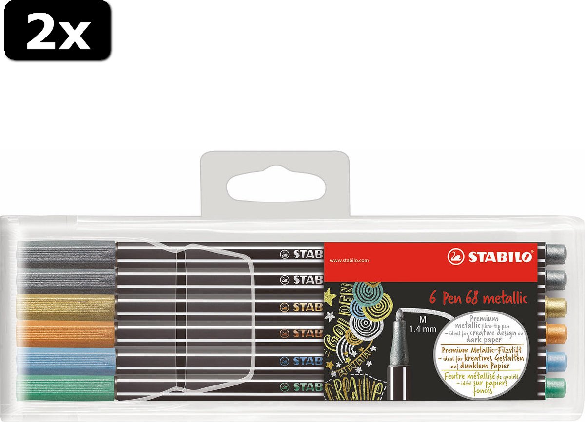 2x STABILO Pen 68 metallic etui 6 stuks