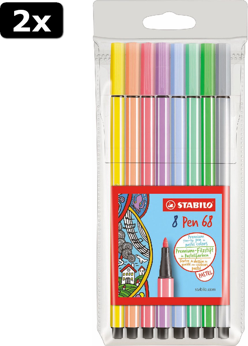 2x STABILO Pen 68 pastel etui 8 stuks