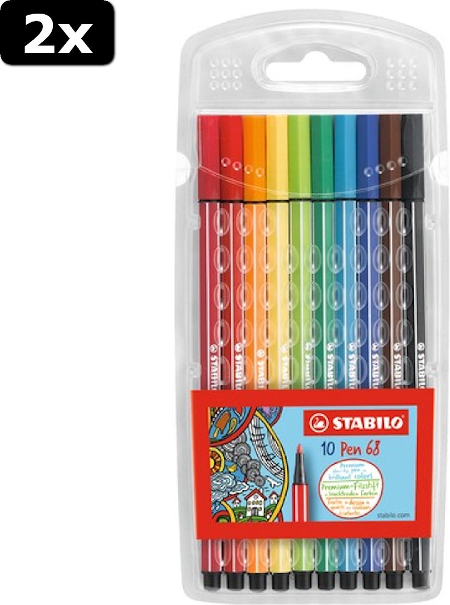 2x STABILO Pen 68 plastic etui 10 stuks assorti