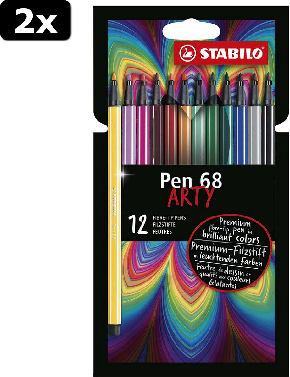 2x STABILO Pen 68 viltstift Arty etui 12 stuks