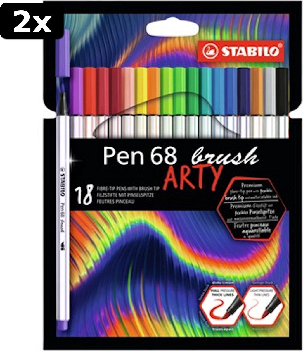 2x STABILO Pen 68 viltstift Arty etui 18 stuks