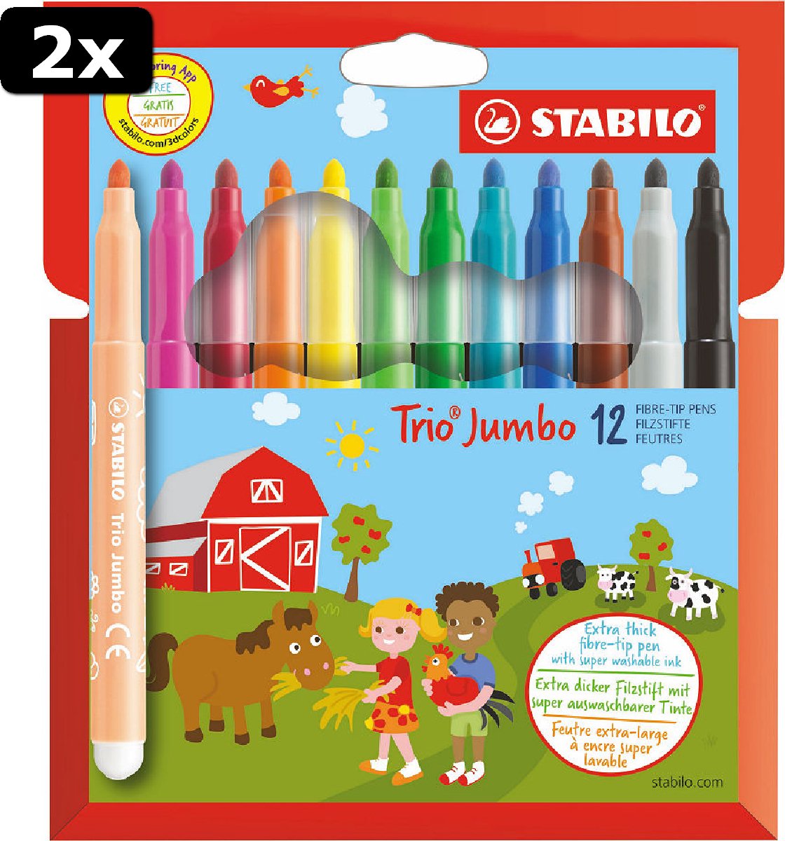 2x STABILO Trio Jumbo etui 12 stuks