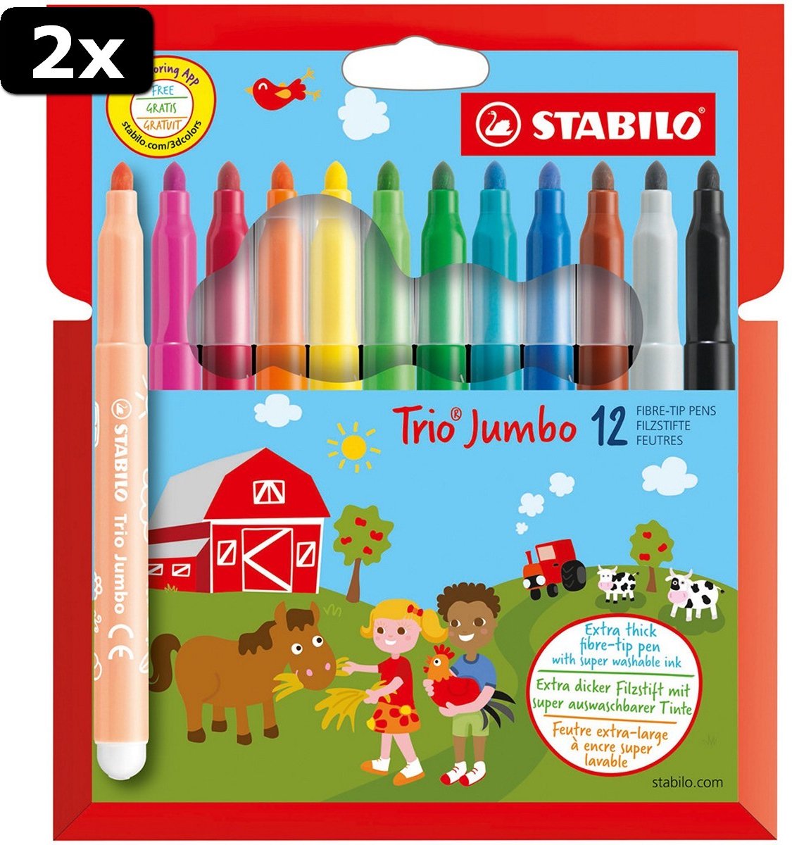 2x Stabilo Jumbo Trio Stiften 12 Stuks