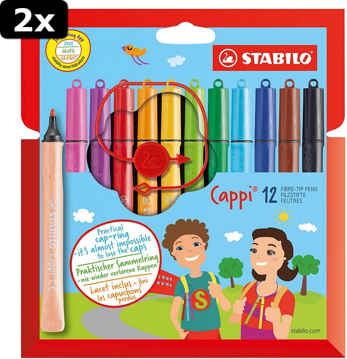 2x Stabilo Viltstiften Cappi Etui 12 Stuks