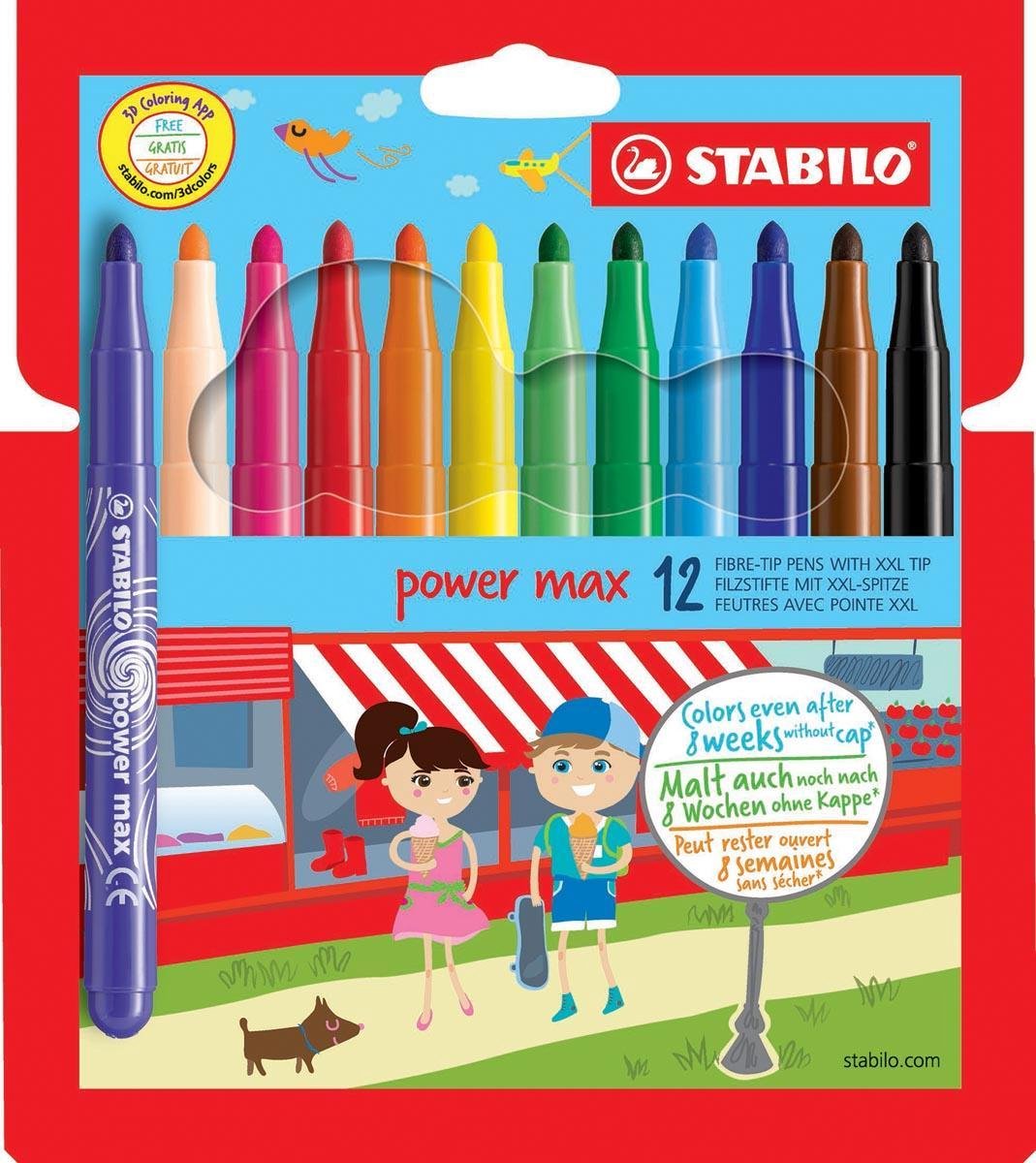 7x Stabilo Power Max kleurstiften, etui van 12 stuks