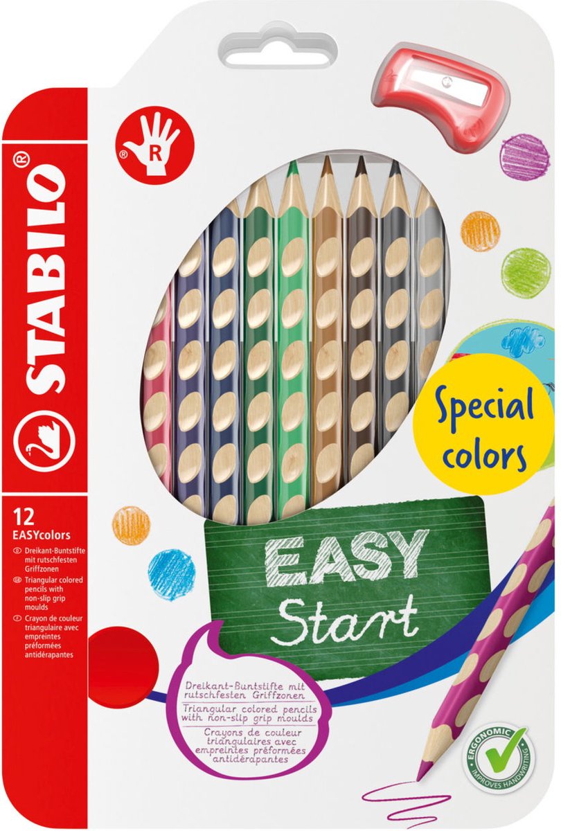 Ergonomisch kleurpotlood EASYcolors Etui met 12 kleuren - rechtshandig