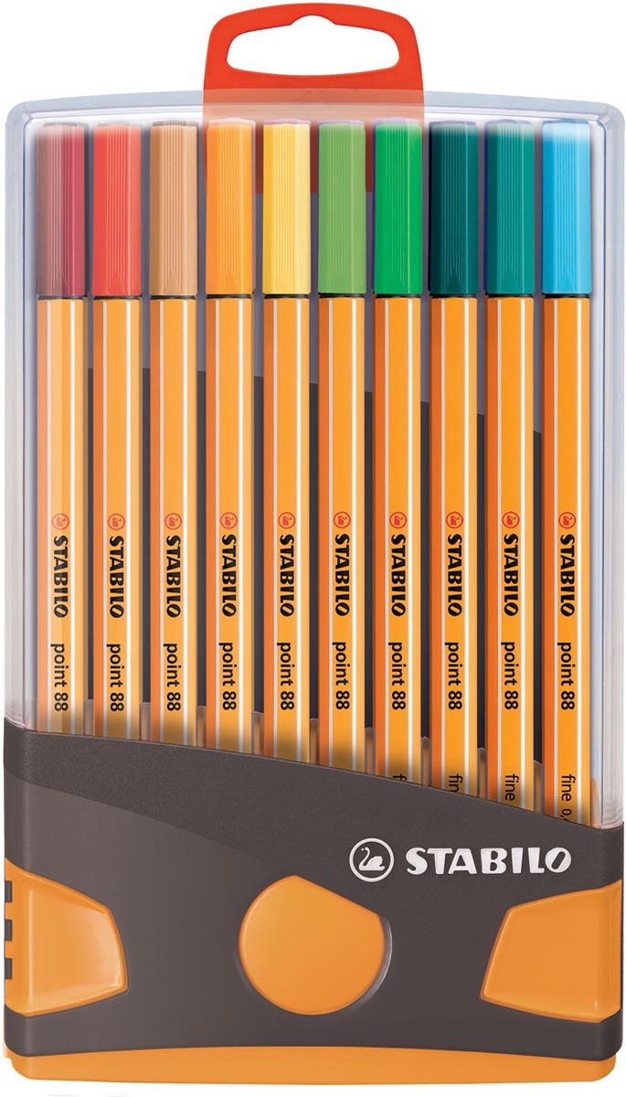 Fineliner STABILO point 88 ColorParade antraciet/oranje etui à 20 kleuren