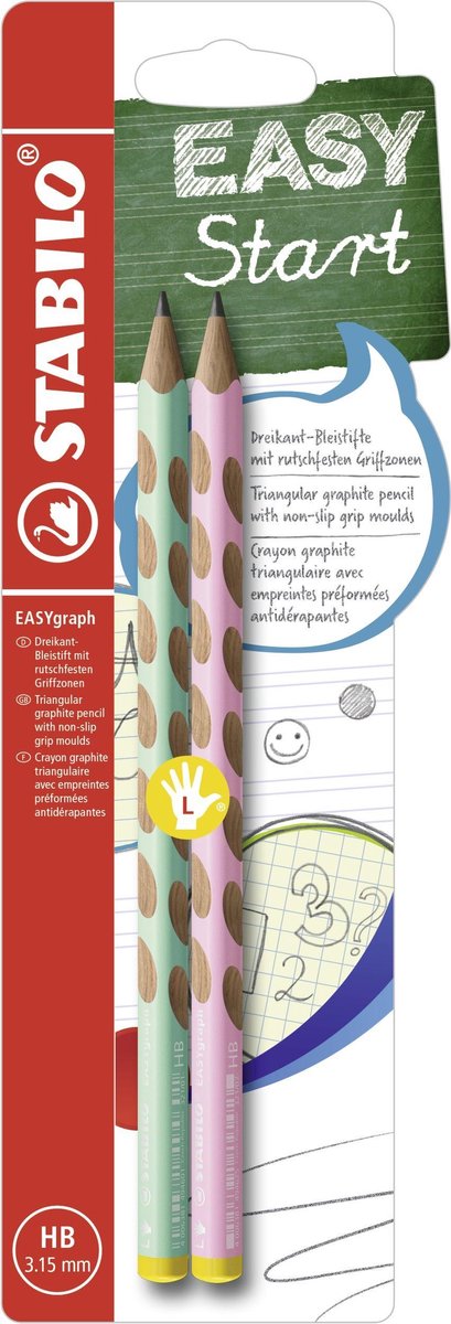 NIEUW - Ergonomische grafietpotloden STABILO EASYgraph Pastel - 2 linkshandige grafietpotloden HB Pastel