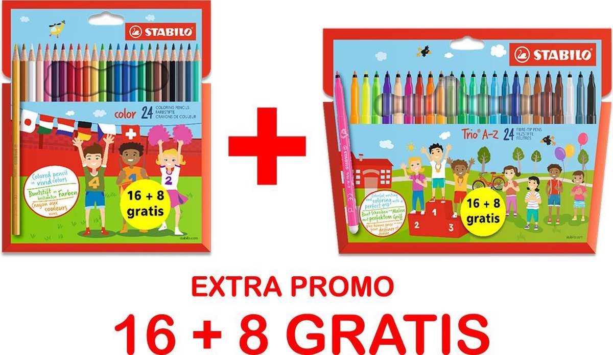 PROMO 16 + 8 - kleurpotloden STABILO color & viltstiften STABILO Trio A-Z