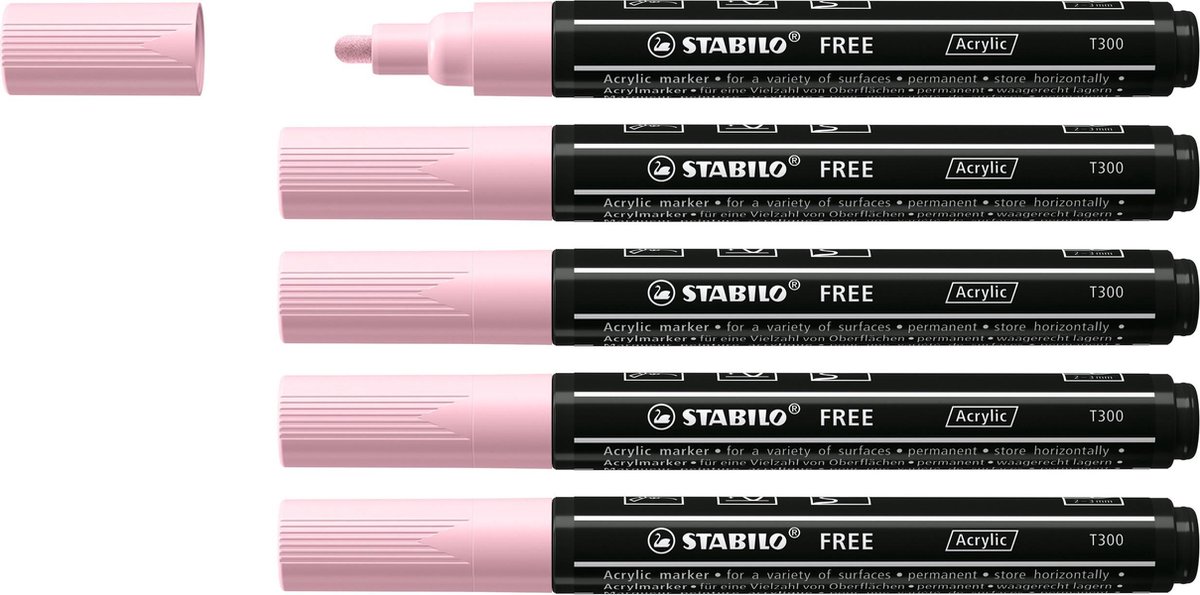 STABILO FREE - Acryl Marker - T300 - Ronde Punt - 2-3 mm - Zacht Blush - Doos 5 stuks