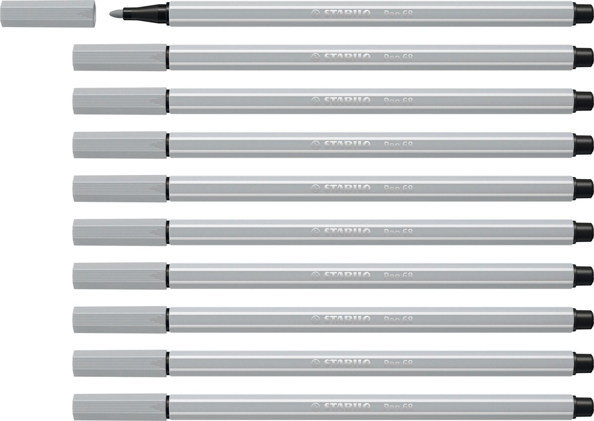 STABILO Pen 68 - Premium Viltstift - Licht Grijs - Doos 10 stuks