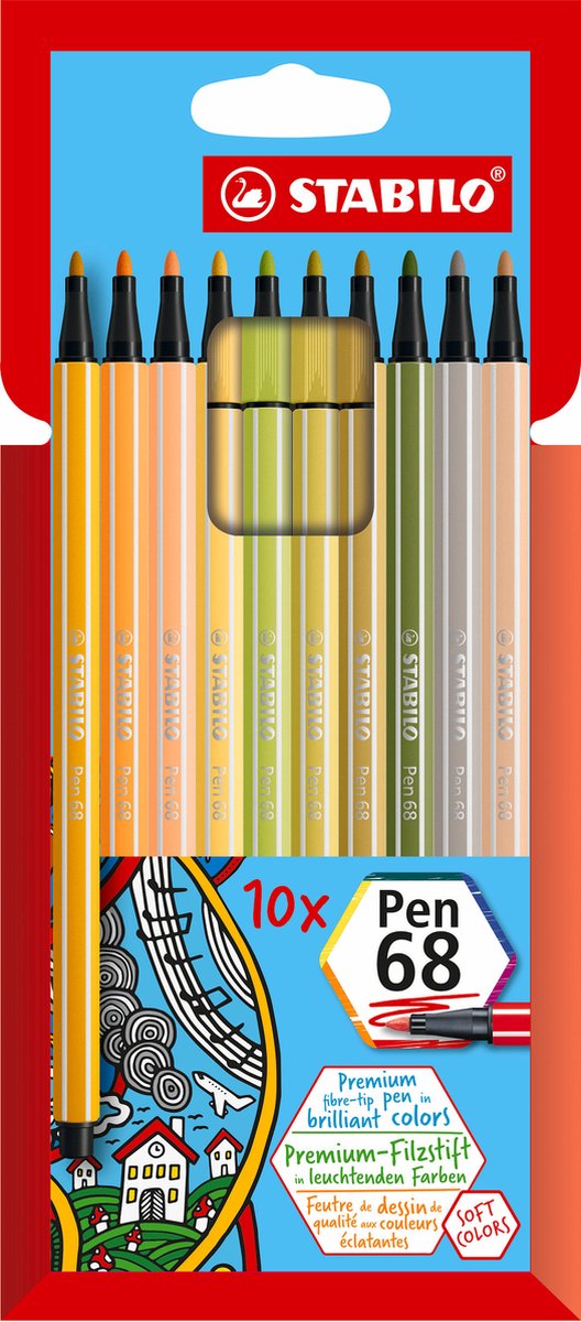 STABILO Pen 68 etui 10 stuks (nieuwe kleuren)