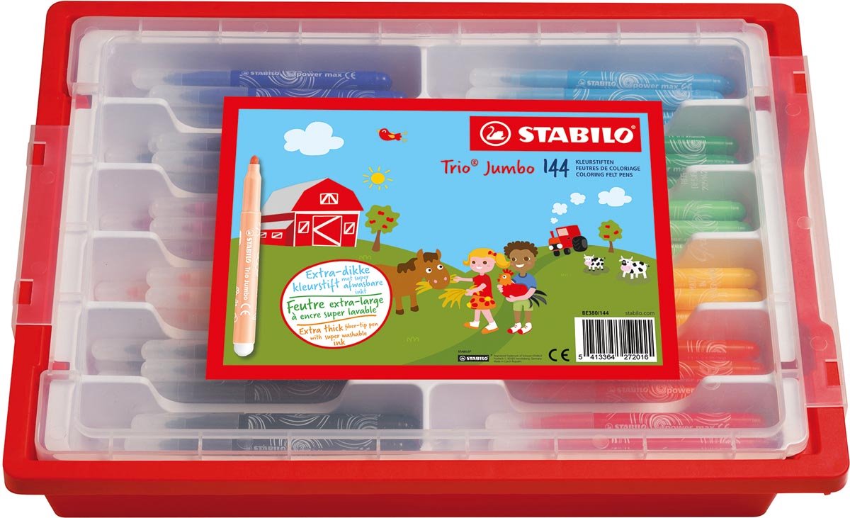 STABILO Trio Jumbo viltstift, classpack van 144 stuks, assorti 3 stuks