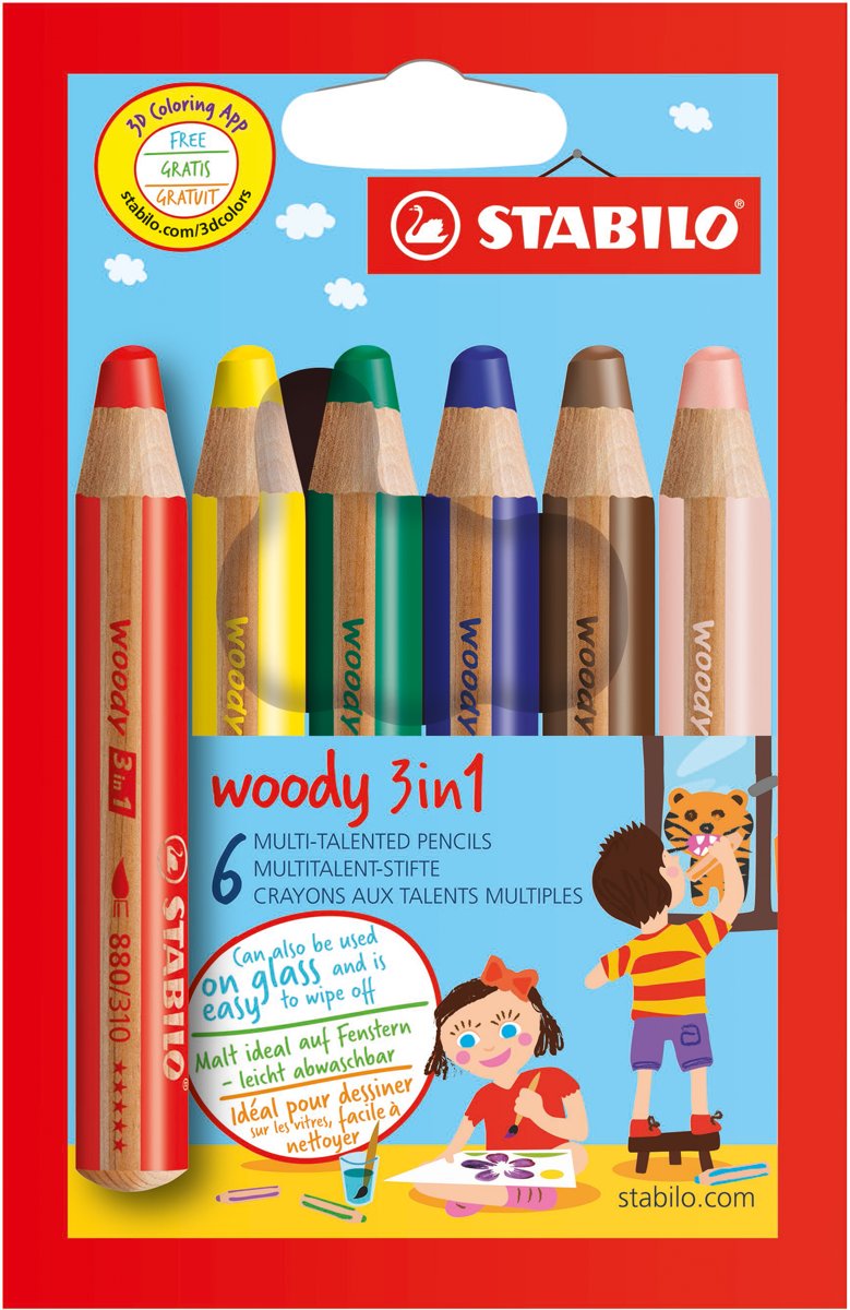 STABILO Woody 3 in 1 Kleurpotloden - Etui 6 Stuks