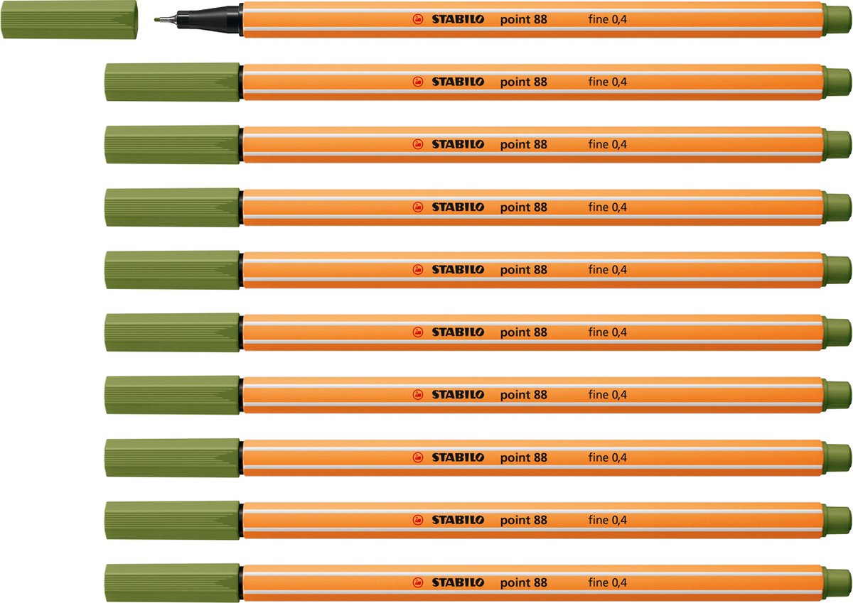 STABILO point 88 - Premium Fineliner - Fine 0,4 mm – Mosgroen– Doos 10 stuks