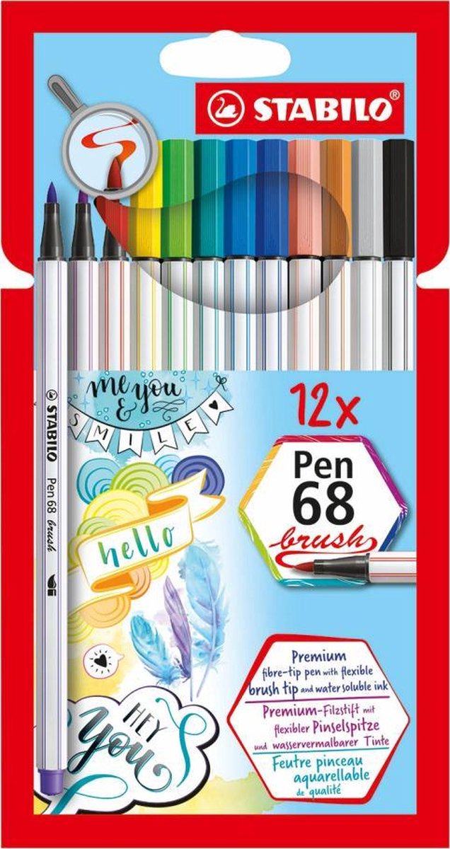 Stabilo Pen 68 Brush met 12 Kleuren