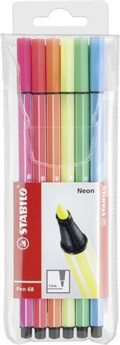 Stabilo Viltstiften Pen 68 Fluor Kleuren 6 Stuks