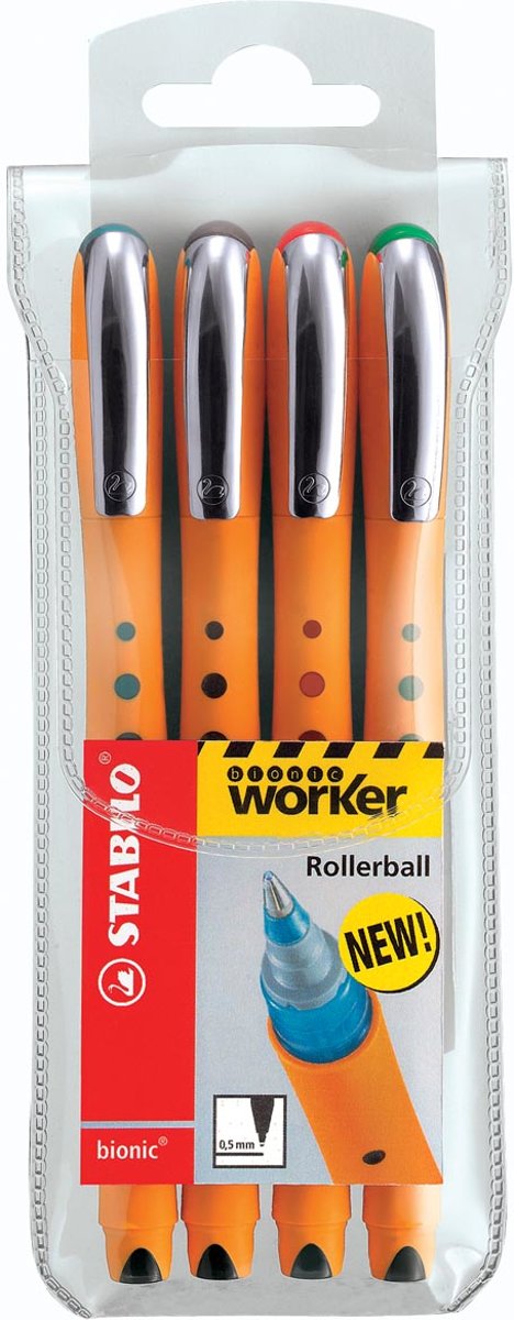 Stabilo roller Bionic Worker etui van 4 stuks (blauw rood groen en zwart)