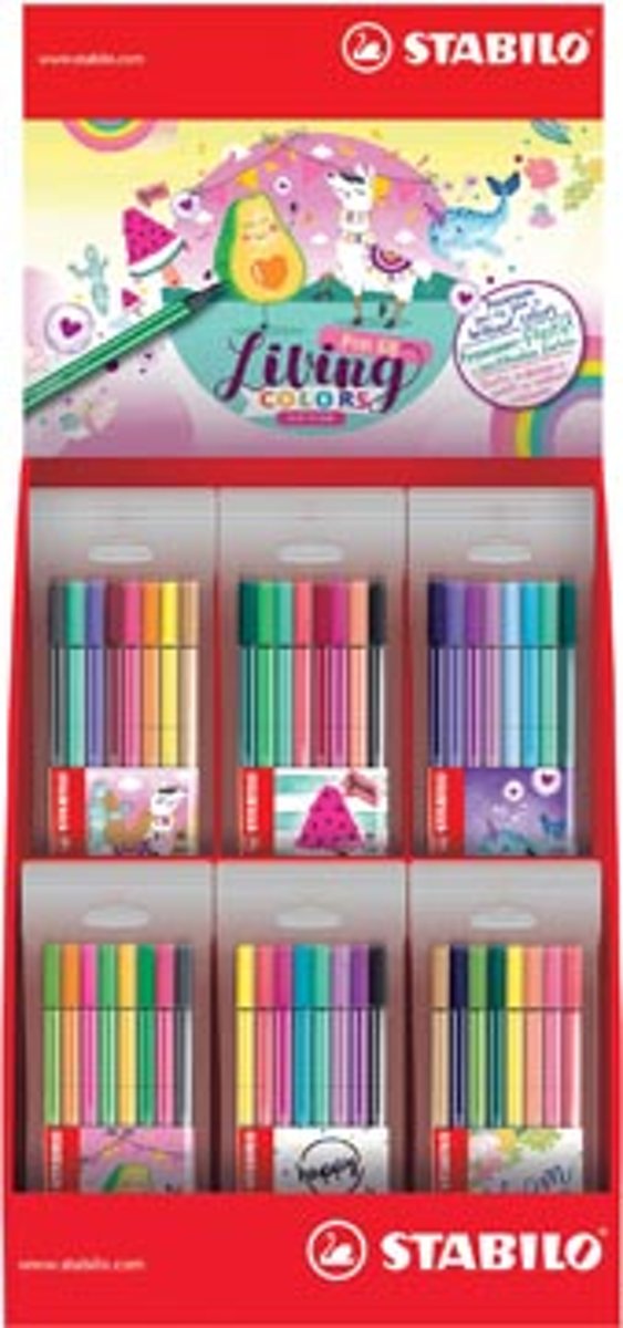 Stabilo viltstift Pen 68, in hersluitbare zakjes met 8 thematische kleuren, display van 36 stuks