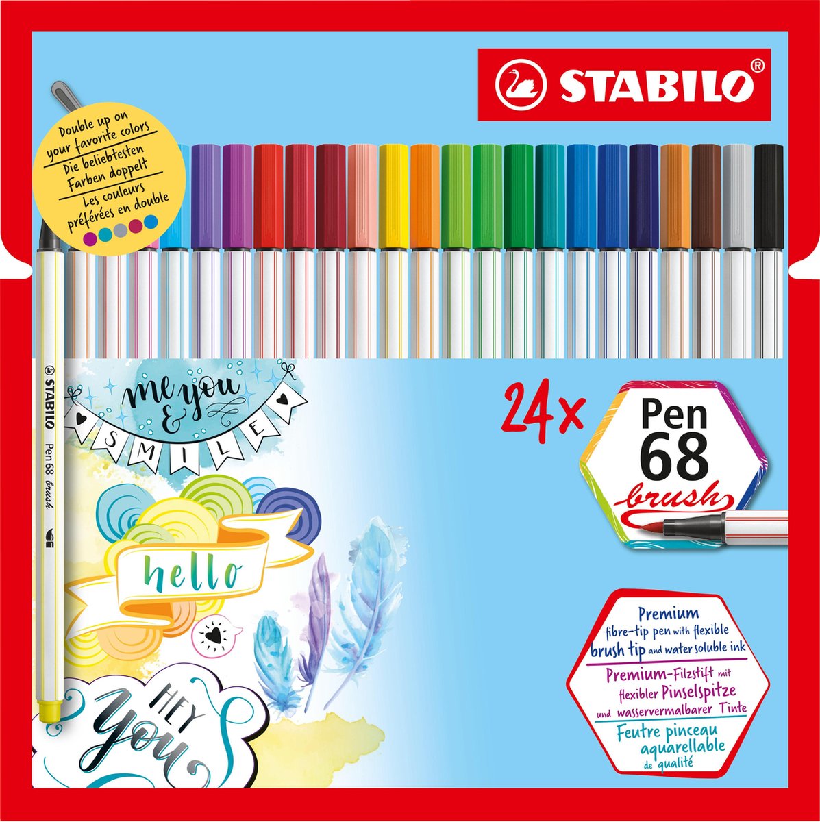 Viltstiften STABILO Pen 68 brush - Etui 24 kleuren