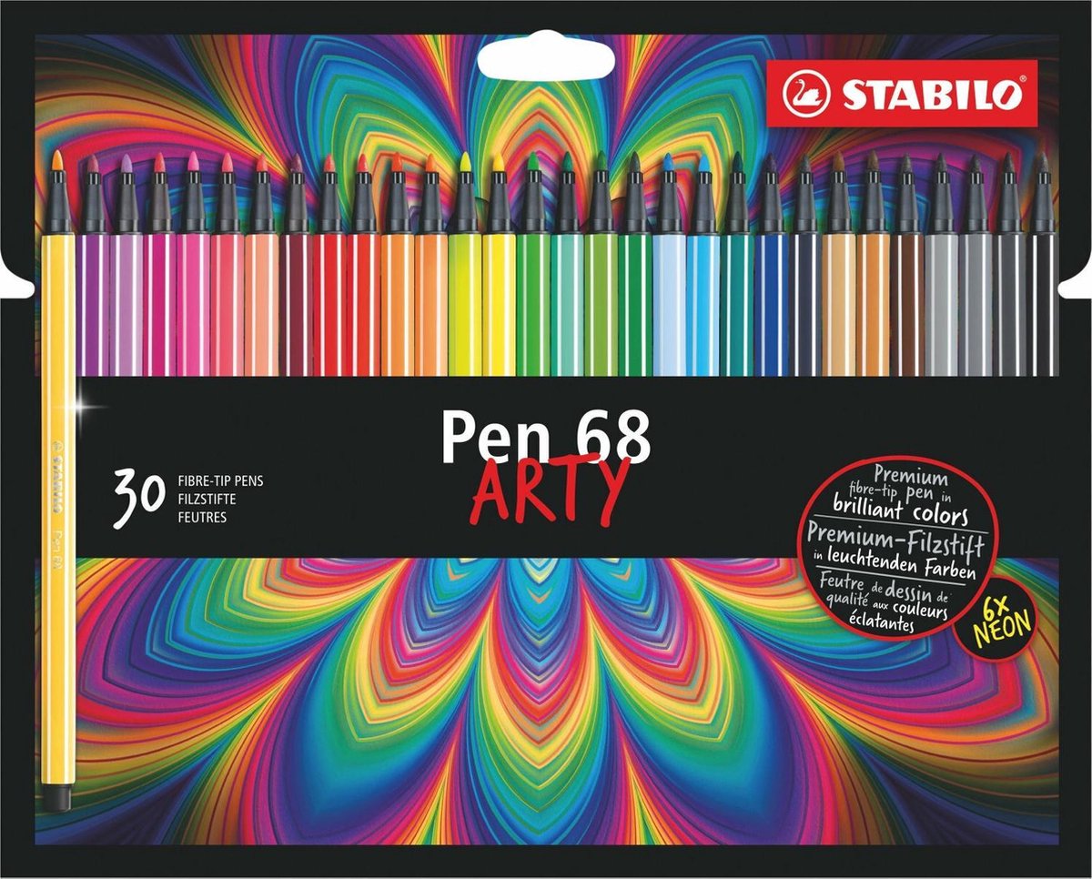 Viltstiften STABILO Pen 68 trendy etui 30 kleuren