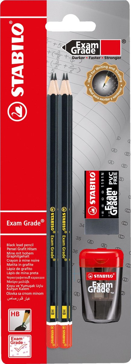 grafietpotloden STABILO EXAM GRADE - set met 4 stuks HB + 1 slijper + 1 gom