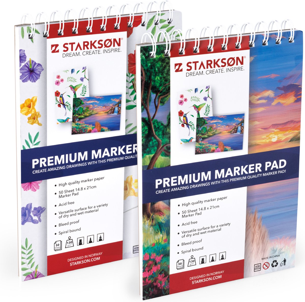 STARKSØN® 2 Stuks A5 Schetsboeken – Tekenblok & Schetsblok – Marker Papier voor Tekenen, Schetsen & Schilderen