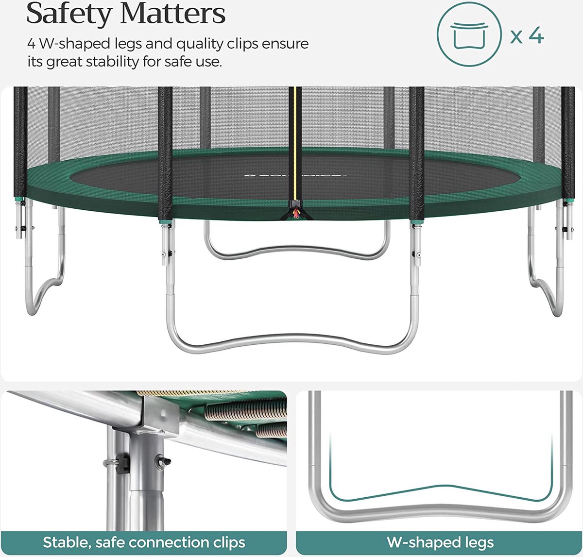 Trampoline Ø 305 cm - Ronde tuintrampoline - Met veiligheidsnet - Met ladder - Groen