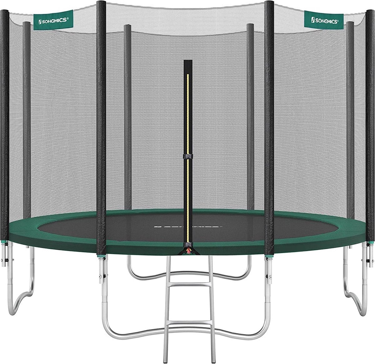 Trampoline Ø 366 cm - Ronde tuintrampoline - Met veiligheidsnet en ladder - Zwart-groen